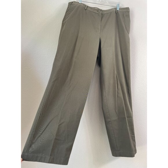 LL Bean Womens Plus 18 Tall Favorite Fit Straight Leg Pants Cotton Green Khaki - Picture 2 of 7